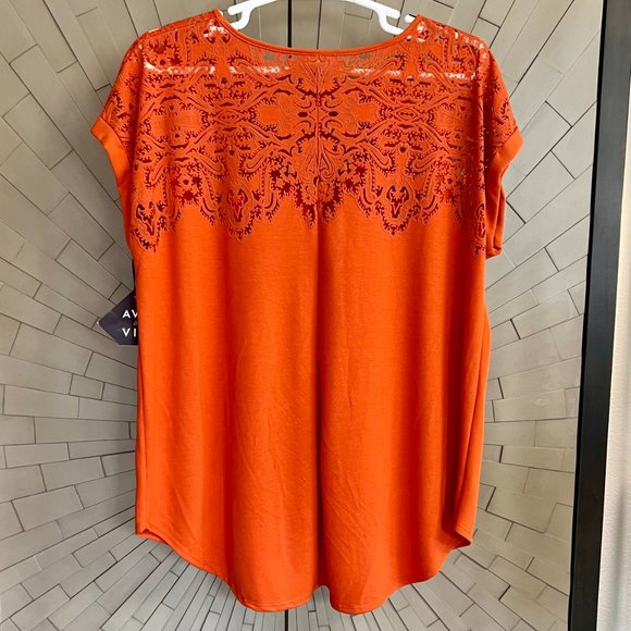NWT Ava & Viv Pumpkin Orange Lace Trim Tee Size 3X NEW - Picture 2 of 6